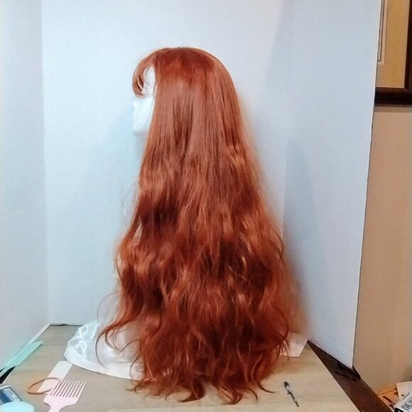 Long Copper Red Wavy Wig 28” - Vibrant Auburn Ginger Mermaid Hair with Fringe